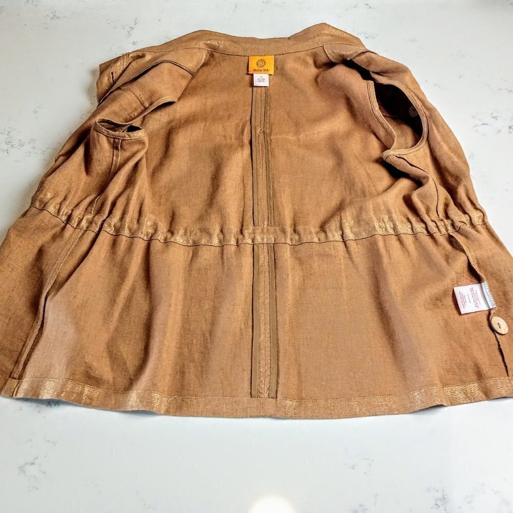 Ruby Rd. Shimmery Gold Tan Linen Button-Down Vest - image 4